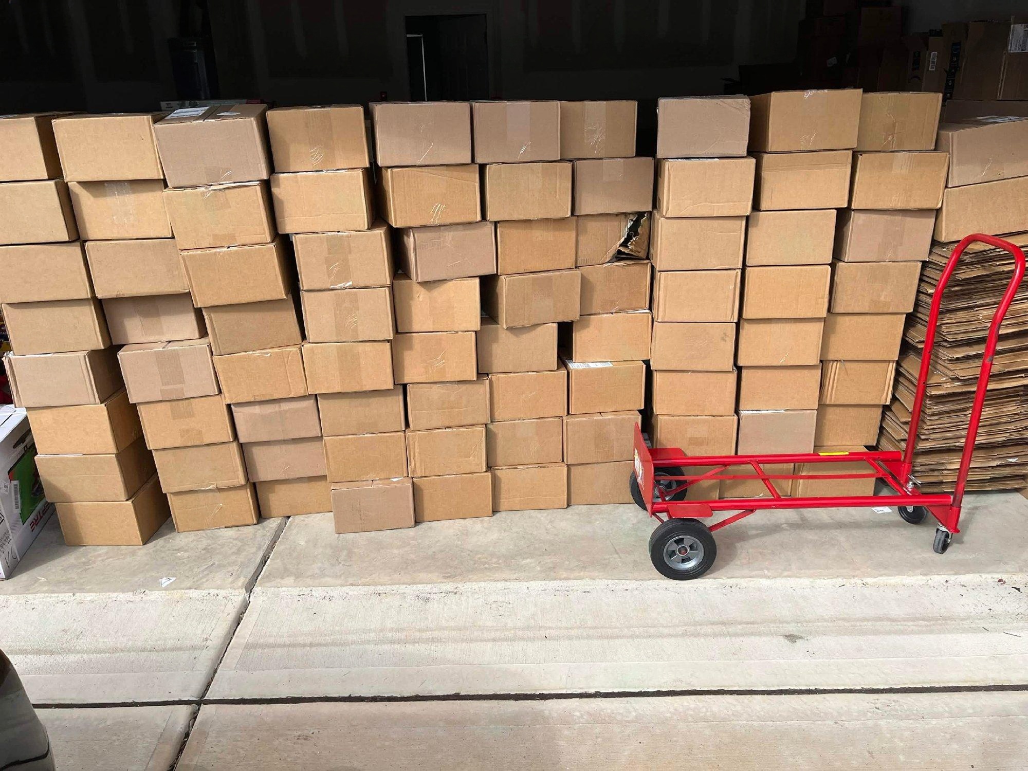 Sealed inventory stacked floor to ceiling